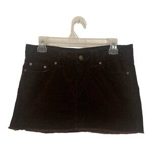 Vintage Y2K Bluenotes Chocolate Brown Corduroy Raw Hem Mini Skirt Sz 5